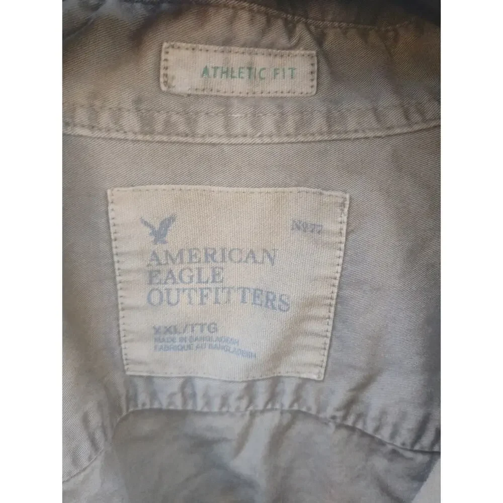 Vintage American Eagle Outfitters Mens XXL Athletic Fit Khaki Utility Work Shirt